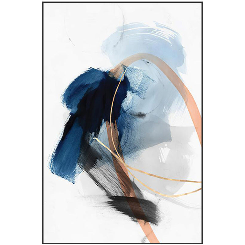 Modern Abstract Blue Splash Ink Drawing Brushed Textile Canvas