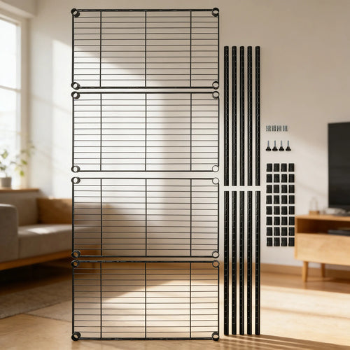 Black 4-Shelf Storage Rack, Easy to Assemble & Adjustable for Various Home Needs
