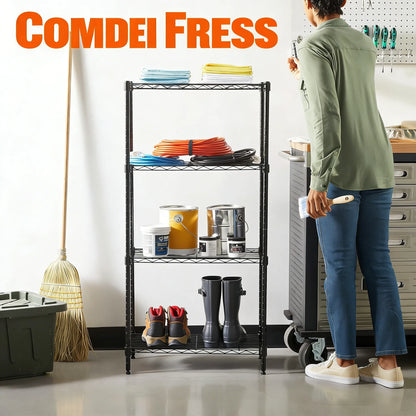 Black 4-Shelf Storage Rack, Easy to Assemble & Adjustable for Various Home Needs