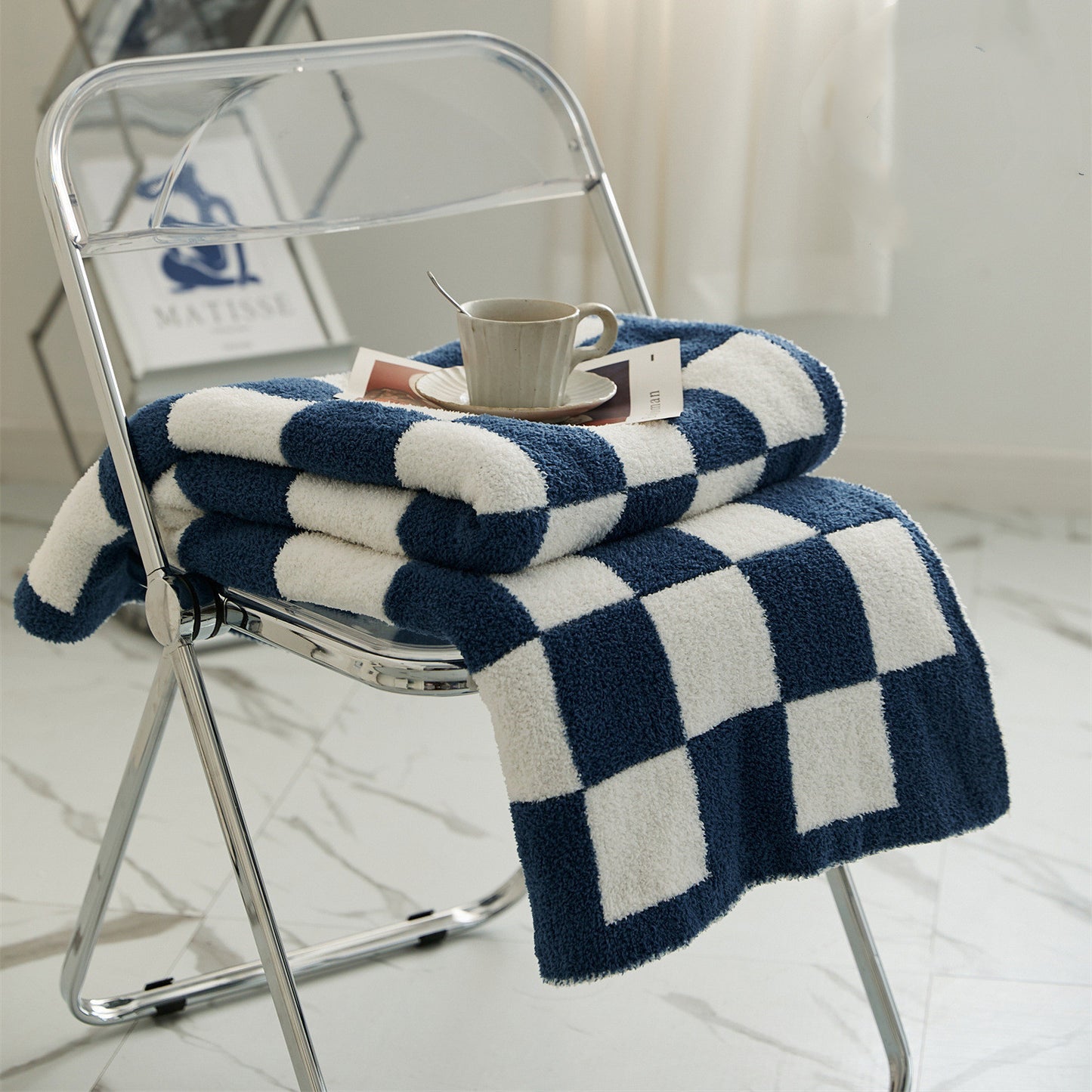 Vintage Checkerboard Checkered Half Fleece Sofa Blanket