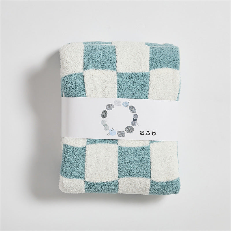 Vintage Checkerboard Checkered Half Fleece Sofa Blanket