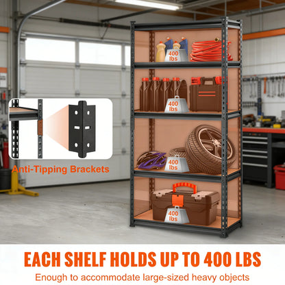 5-Tier Heavy Duty Storage Rack, 2000lbs Capacity & Adjustable
