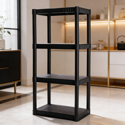 200lb Capacity Plastic Shelving Unit, 4 Tiers Spacious Design, Easy Setup for Closet, Garage & Home Organization