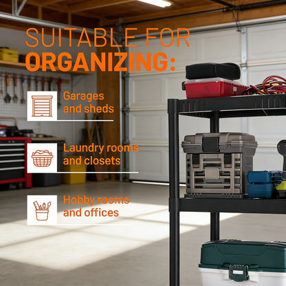 200lb Capacity Plastic Shelving Unit, 4 Tiers Spacious Design, Easy Setup for Closet, Garage & Home Organization