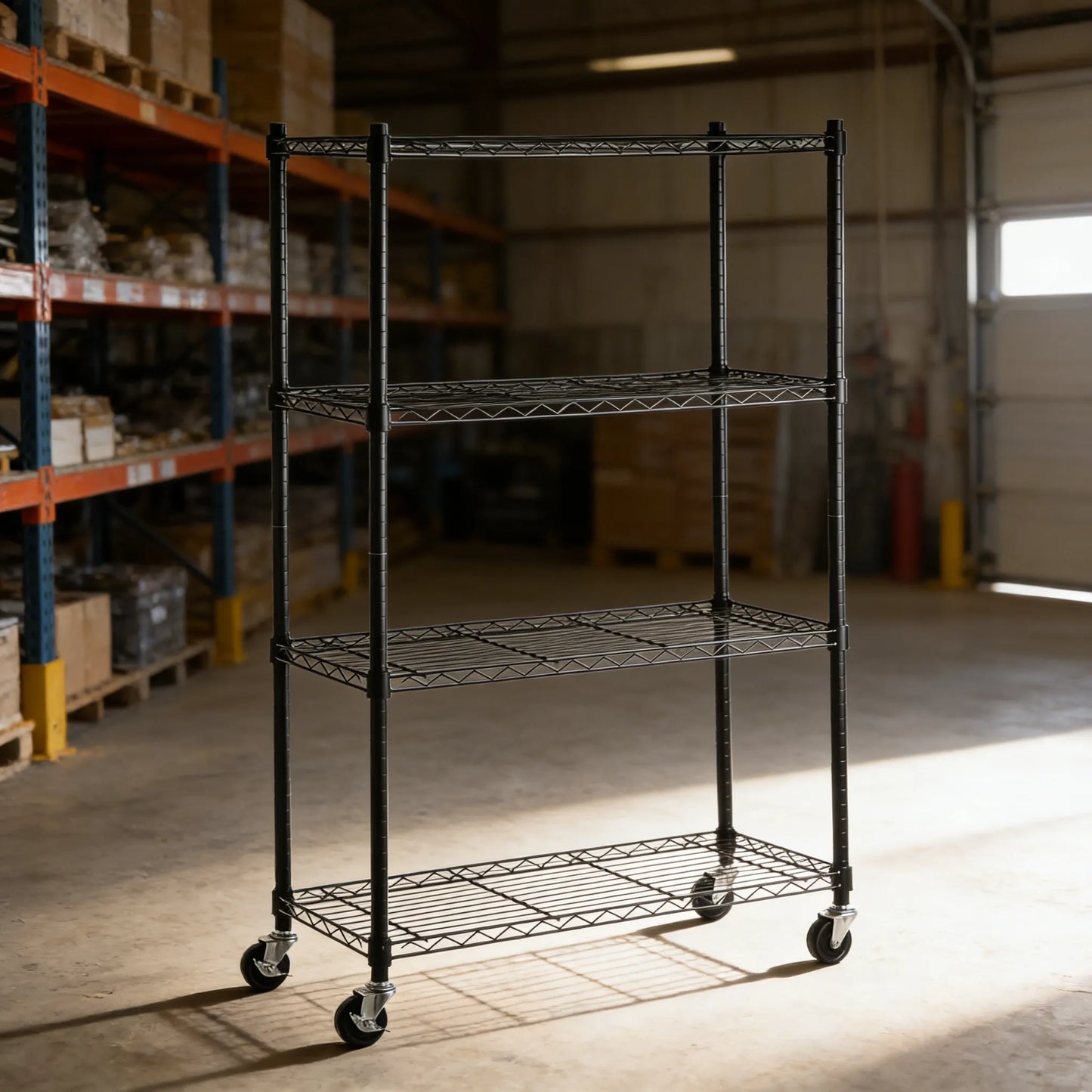 4-Tier Heavy Duty Metal Rack on 3" Casters, Adjustable & Mobile for Easy Storage
