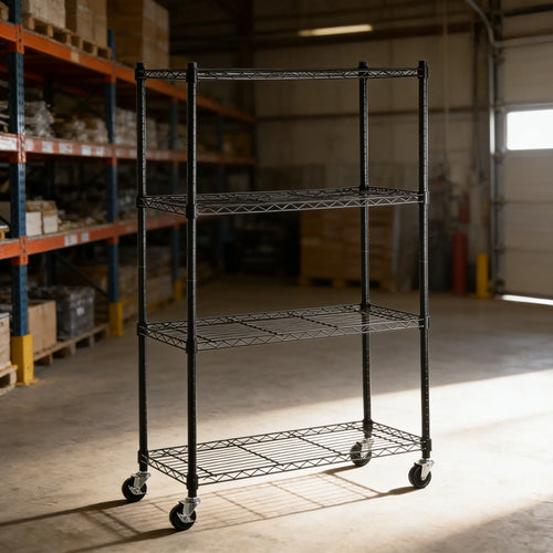 4-Tier Heavy Duty Metal Rack on 3" Casters, Adjustable & Mobile for Easy Storage