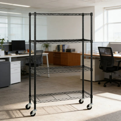 4-Tier Heavy Duty Metal Rack on 3" Casters, Adjustable & Mobile for Easy Storage