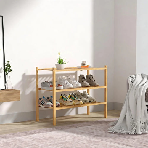 3-Tier Bamboo Shoe Rack, Natural & Stackable, Space-Saving Freestanding for Small Areas