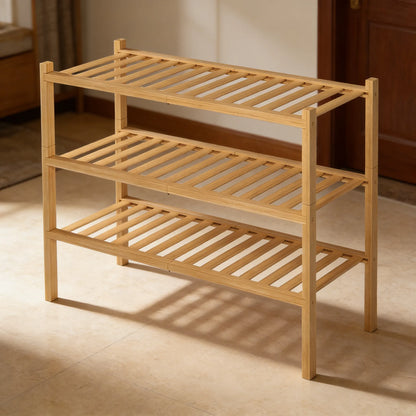 3-Tier Bamboo Shoe Rack, Natural & Stackable, Space-Saving Freestanding for Small Areas