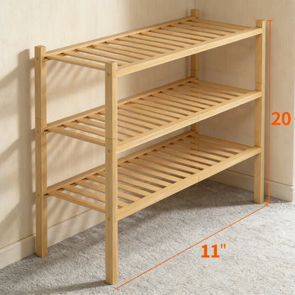 3-Tier Bamboo Shoe Rack, Natural & Stackable, Space-Saving Freestanding for Small Areas