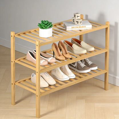 3-Tier Bamboo Shoe Rack, Natural & Stackable, Space-Saving Freestanding for Small Areas