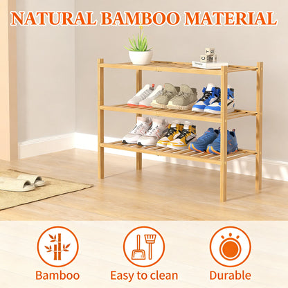 3-Tier Bamboo Shoe Rack, Natural & Stackable, Space-Saving Freestanding for Small Areas