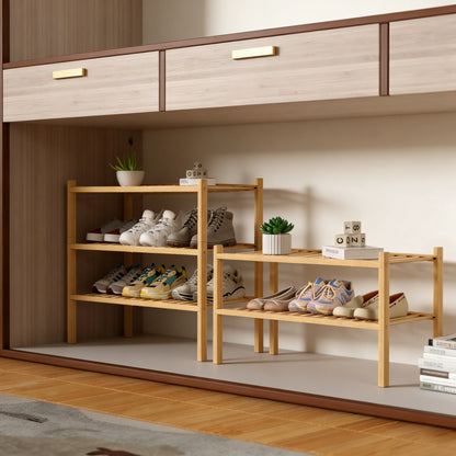 3-Tier Bamboo Shoe Rack, Natural & Stackable, Space-Saving Freestanding for Small Areas