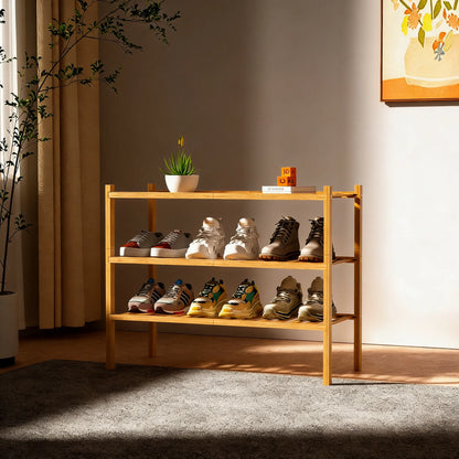 3-Tier Bamboo Shoe Rack, Natural & Stackable, Space-Saving Freestanding for Small Areas