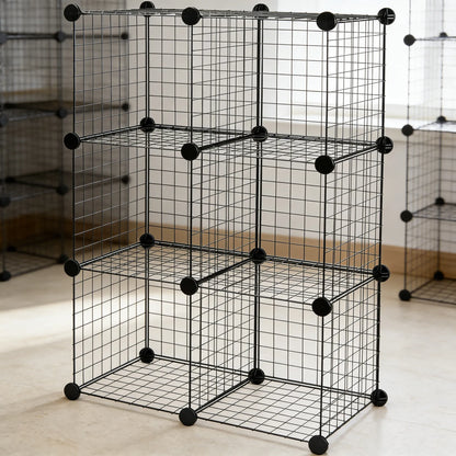 6-Cube Stackable Wire Grid Shelf, Sleek Black Design