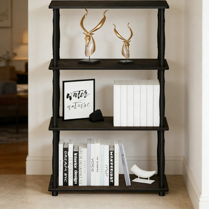 Classic Tube 4-Tier Shelf, Espresso/Black Finish, Ideal for Multi-Scene Storage & Display