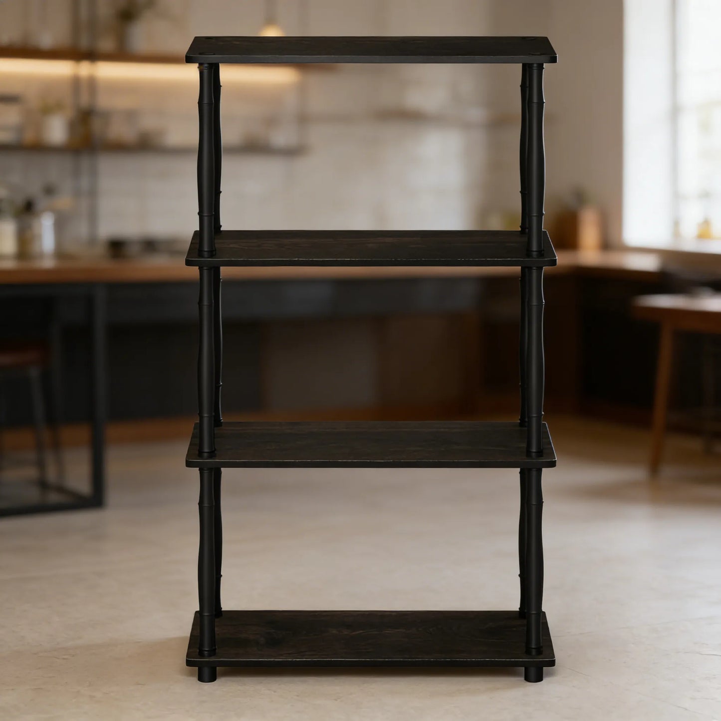Classic Tube 4-Tier Shelf, Espresso/Black Finish, Ideal for Multi-Scene Storage & Display