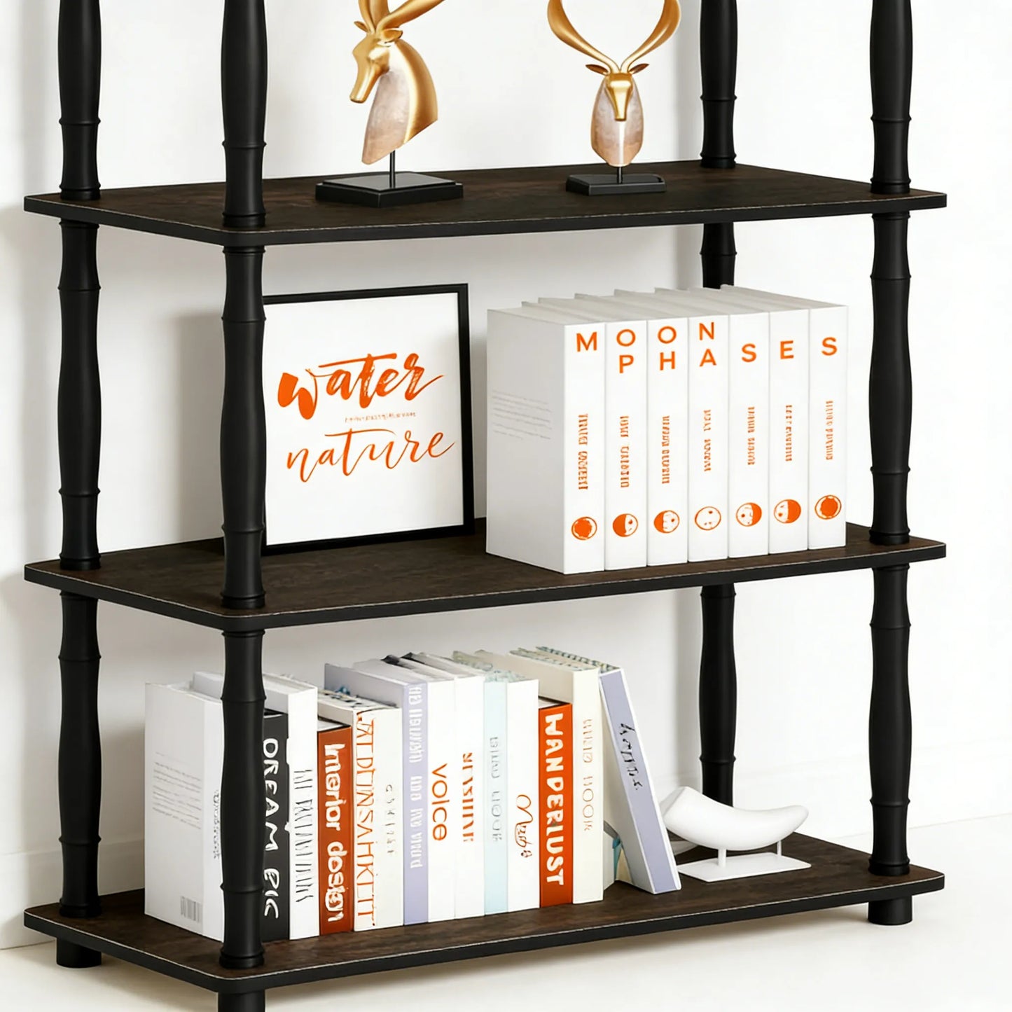 Classic Tube 4-Tier Shelf, Espresso/Black Finish, Ideal for Multi-Scene Storage & Display