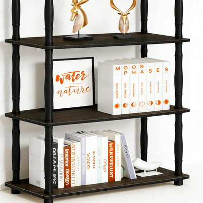 Classic Tube 4-Tier Shelf, Espresso/Black Finish, Ideal for Multi-Scene Storage & Display