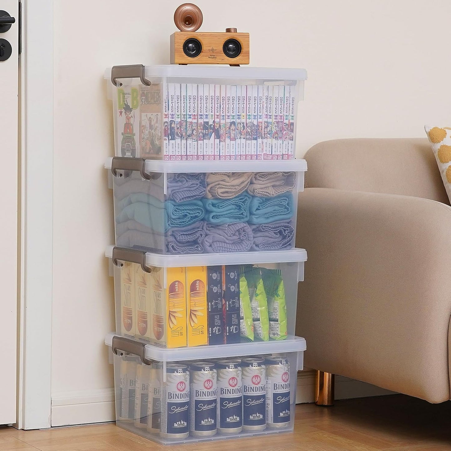 4-Pack 22.2 Qt Storage Bins, Clear with Lids & Stackable