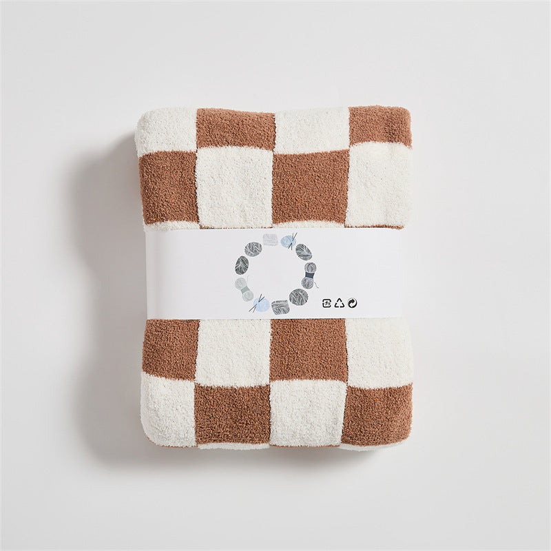 Vintage Checkerboard Checkered Half Fleece Sofa Blanket