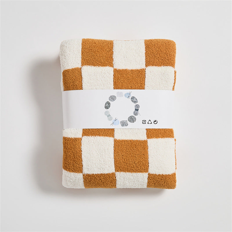 Vintage Checkerboard Checkered Half Fleece Sofa Blanket