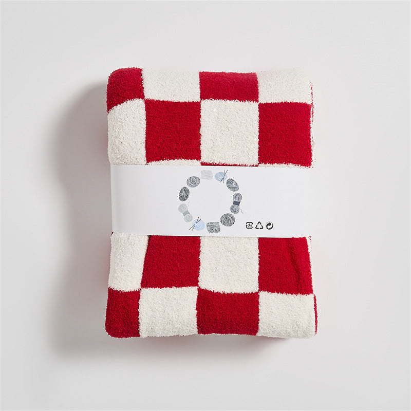 Vintage Checkerboard Checkered Half Fleece Sofa Blanket