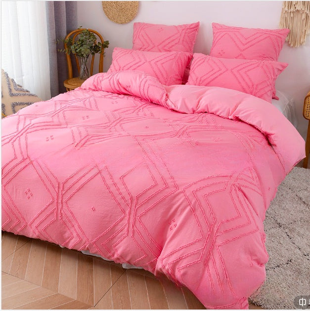 Craft Solid Color Cut Flower Square Shape Three-piece Home Textile Set