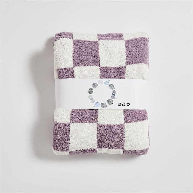 Vintage Checkerboard Checkered Half Fleece Sofa Blanket