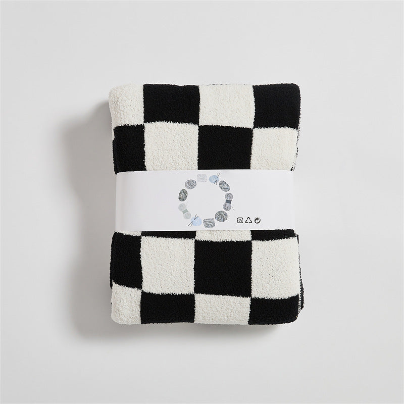 Vintage Checkerboard Checkered Half Fleece Sofa Blanket