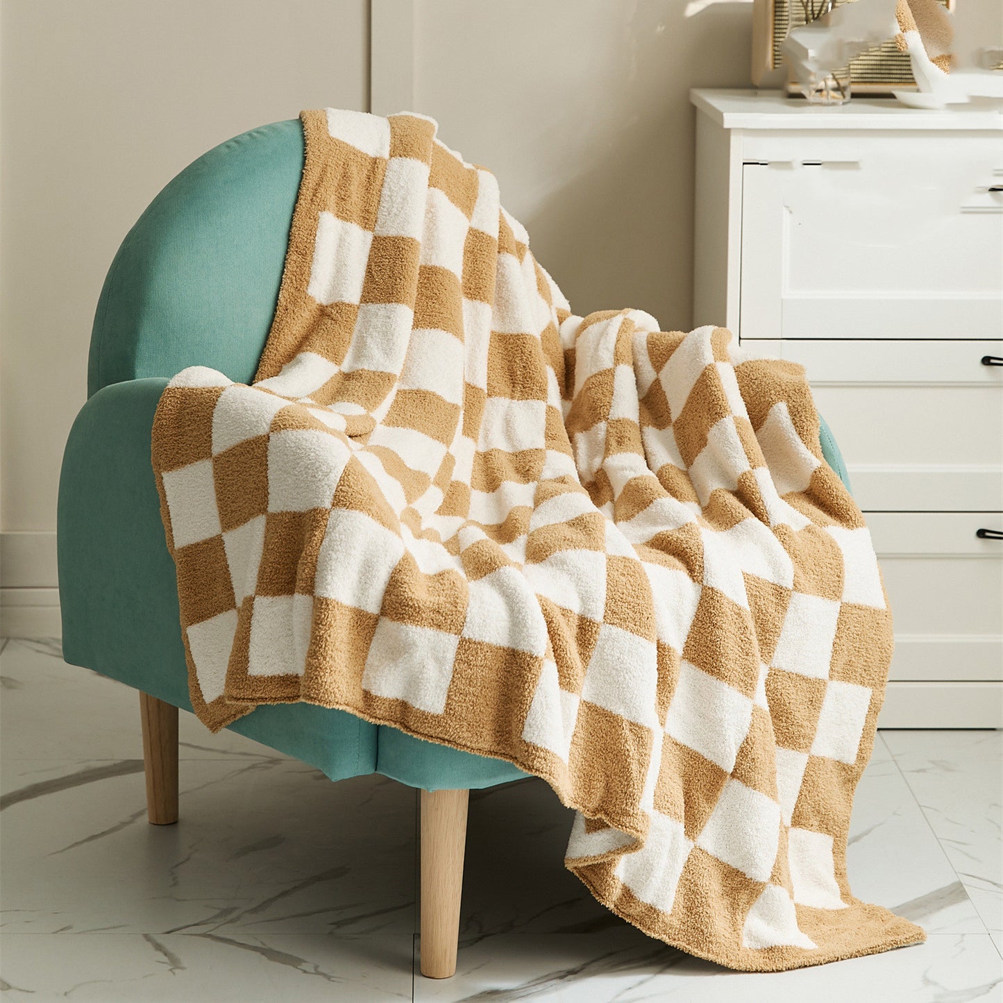 Vintage Checkerboard Checkered Half Fleece Sofa Blanket