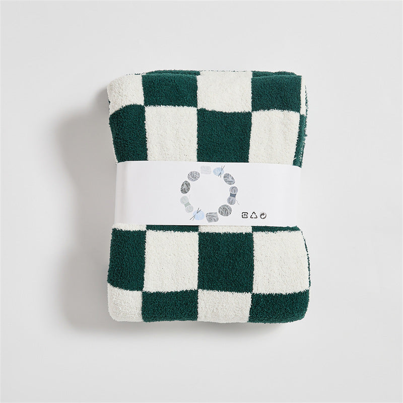 Vintage Checkerboard Checkered Half Fleece Sofa Blanket